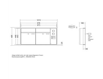 RENZ Briefkastenanlage Unterputz, Renz Plan, Kastenformat 400x440x160mm, mit Klingel - & Lichttaster und Vorbereitung Gegensprechanlage, 2-teilig, Renz Nummer 60-0-60016