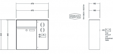 RENZ Briefkastenanlage Aufputz, Renz Plan, Kastenformat 300x440x160mm, mit Klingel - & Lichttaster und Vorbereitung Gegensprechanlage, 1-teilig, Renz Nummer 60-0-60036