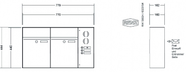 RENZ Briefkastenanlage Aufputz, Renz Plan, Kastenformat 300x440x160mm, mit Klingel - & Lichttaster und Vorbereitung Gegensprechanlage, 2-teilig, Renz Nummer 60-0-60037