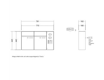 RENZ Briefkastenanlage Aufputz, Renz Plan, Edelstahl V4A, Kastenformat 300x440x160mm, mit Klingel - & Lichttaster und Vorbereitung Gegensprechanlage, 2-teilig, Renz Nummer 60-0-60043