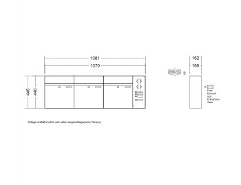 RENZ Briefkastenanlage Aufputz, Renz Plan, Edelstahl V4A, Kastenformat 400x440x160mm, mit Klingel - & Lichttaster und Vorbereitung Gegensprechanlage, 3-teilig, Renz Nummer 60-0-60047