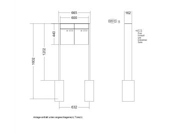 RENZ Briefkastenanlage freistehend, Renz Plan, Kastenformat 300x440x160mm, 2-teilig, Renz Nummer 60-0-60049