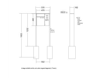 RENZ Briefkastenanlage freistehend, Renz Plan, Kastenformat 300x440x160mm, mit Klingel - & Lichttaster und Vorbereitung Gegensprechanlage, 1-teilig, Renz Nummer 60-0-60060