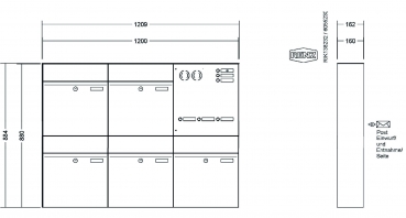 RENZ Briefkastenanlage Aufputz, Renz Plan, Kastenformat 400x440x160mm, mit Klingel - & Lichttaster und Vorbereitung Gegensprechanlage, 5-teilig, Renz Nummer 60-0-60340