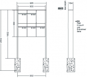 RENZ Briefkastenanlage freistehend, Renz Plan, Kastenformat 300x440x160mm, 5-teilig, Renz Nummer 60-0-60349