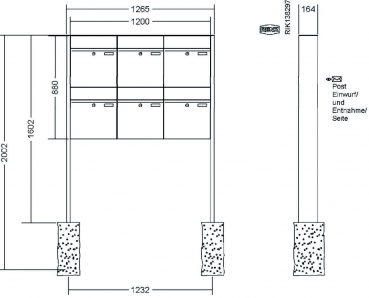 RENZ Briefkastenanlage freistehend, Renz Plan, Kastenformat 400x440x160mm, 6-teilig, Renz Nummer 60-0-60356