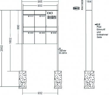 RENZ Briefkastenanlage freistehend, Renz Plan, Kastenformat 300x440x160mm, mit Klingel - & Lichttaster und Vorbereitung Gegensprechanlage, 5-teilig, Renz Nummer 60-0-60361