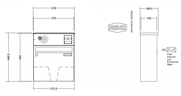 RENZ Briefkastenanlage Aufputz Classic Basic B Kastenformat 370x330x145mm, mit Klingel - & Lichttaster und Vorbereitung Gegensprechanlage, 1-teilig, Renz Nummer 10-0-35063