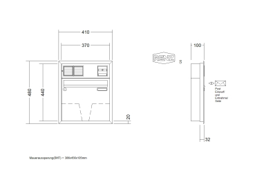 RENZ Briefkastenanlage Unterputz, Eckrahmen, Kastenformat 370x330x100mm, mit Klingel - & Lichttaster und Vorbereitung Gegensprechanlage, 1-teilig, Renz Nummer 10-0-25015