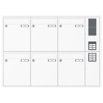RENZ Briefkastenanlage Unterputz, Eckrahmen, Kastenformat 260x330x100mm, mit Klingel - & Lichttaster und Vorbereitung Gegensprechanlage, 6-teilig, Renz Nummer 10-0-25243