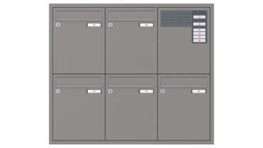RENZ Briefkastenanlage Unterputz, Eckrahmen, Kastenformat 260x330x100mm, mit Klingel - & Lichttaster und Vorbereitung Gegensprechanlage, 5-teilig