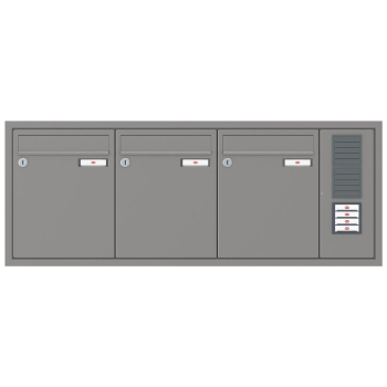 RENZ Briefkastenanlage Unterputz, Eckrahmen, Kastenformat 260x330x100mm, mit Klingel - & Lichttaster und Vorbereitung Gegensprechanlage, 3-teilig, Renz Nummer 10-0-25131