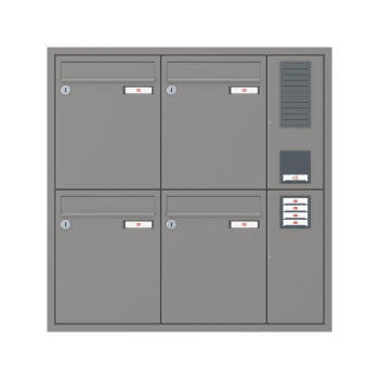 RENZ Briefkastenanlage Unterputz, Eckrahmen, Kastenformat 260x330x100mm, mit Klingel - & Lichttaster und Vorbereitung Gegensprechanlage, 4-teilig, Renz Nummer 10-0-25175