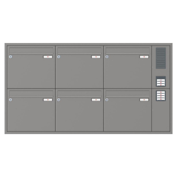 RENZ Briefkastenanlage Unterputz, Eckrahmen, Kastenformat 370x330x100mm, mit Klingel - & Lichttaster und Vorbereitung Gegensprechanlage, 6-teilig, Renz Nummer 10-0-25245