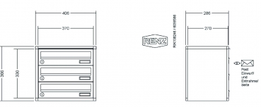 RENZ Briefkastenanlage Aufputz, Verkleidung Quadra, Kastenformat 370x110x270mm, 3-teilig
