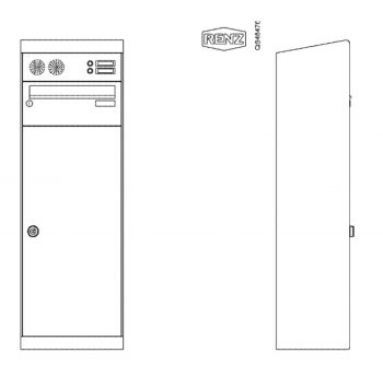Renz Paketkasten QUBO L mit Briefkasten mit Klingel- & Lichttaster und Vorbereitung Gegensprechanlage und schräges Dach mit Entnahme von vorn Renz Nummer 23-0-10250