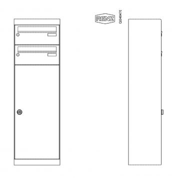 Renz Paketkasten QUBO L mit 2 Briefkästen gerades Dach mit Entnahme von vorn Renz Nummer 23-0-10300