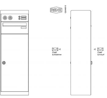 Renz Paketkasten QUBO L mit Briefkasten mit Klingel- & Lichttaster und Vorbereitung Gegensprechanlage und gerades Dach mit Entnahme von hinten Renz Nummer 23-0-20200