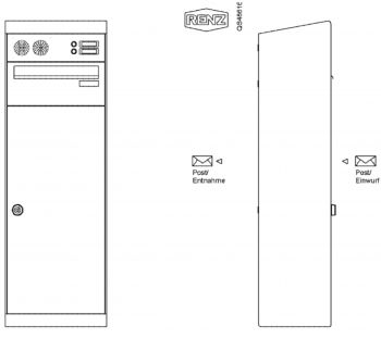 Renz Paketkasten QUBO L mit Briefkasten mit Klingel- & Lichttaster und Vorbereitung Gegensprechanlage und schräges Dach mit Entnahme von hinten Renz Nummer 23-0-20250