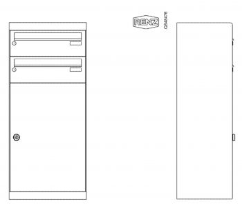 Renz Paketkasten QUBO XL mit zwei Briefkästen gerades Dach mit Entnahme von vorn Renz Nummer 23-0-10310