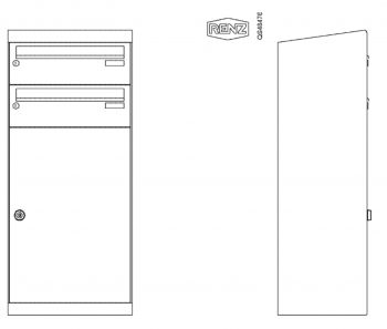 Renz Paketkasten QUBO XL mit zwei Briefkästen schräges Dach mit Entnahme von vorn Renz Nummer 23-0-10360
