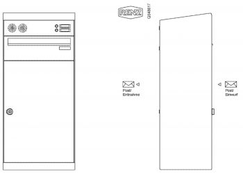 Renz Paketkasten QUBO XL mit Briefkasten mit Klingel- & Lichttaster und Vorbereitung Gegensprechanlage und schräges Dach mit Entnahme von hinten Renz Nummer 23-0-20260