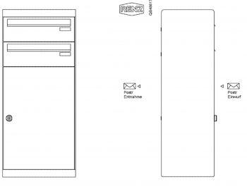 Renz Paketkasten QUBO XL mit zwei Briefkästen gerades Dach mit Entnahme von hinten Renz Nummer 23-0-20310