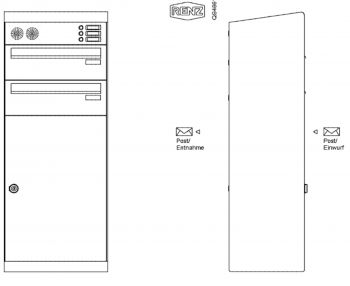 Renz Paketkasten QUBO XL mit zwei Briefkästen mit Klingel- & Lichttaster und Vorbereitung Gegensprechanlage und schräges Dach mit Entnahme von hinten Renz Nummer 23-0-20460