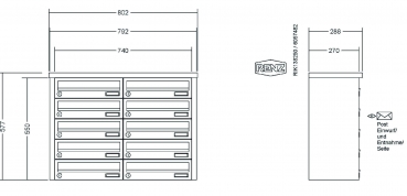 RENZ Briefkastenanlage Aufputz, Tetro, Kastenformat 370x110x270mm, 10-teilig