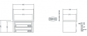 RENZ Briefkastenanlage Aufputz, Tetro, Kastenformat 370x110x270mm, 2-teilig