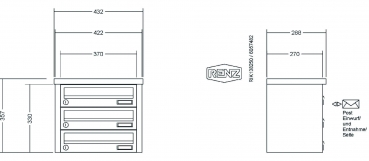 RENZ Briefkastenanlage Aufputz, Tetro, Kastenformat 370x110x270mm, 3-teilig