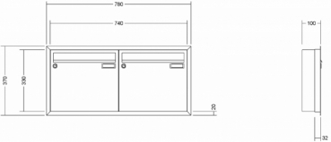 Leabox Briefkastenanlage Unterputz, Alu - Putzabdeckrahmen, Kastenformat 370x330x100mm, 2-tlg.