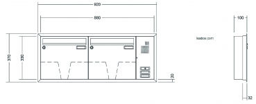 Leabox Briefkastenanlage Unterputz, Alu - Putzabdeckrahmen, Kastenformat 370x330x100mm, mit Klingel - und Lichttaster und Vorbereitung Gegensprechanlage, 2-teilig