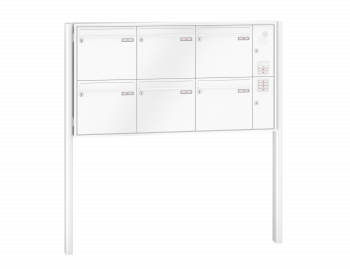 RENZ Briefkastenanlage freistehend, Quadra, Kastenformat 370x330x145mm, mit Klingel - & Lichttaster und Vorbereitung Gegensprechanlage, 6-teilig, zum Einbetonieren, Renz Nummer 10-0-10327