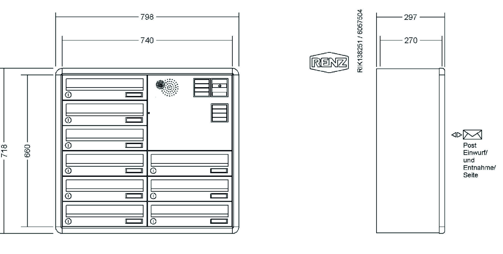 RENZ Briefkastenanlage Aufputz, RS4000, Kastenformat 370x110x270mm