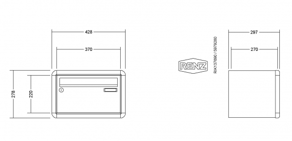 RENZ Briefkastenanlage Aufputz RS4000, Kastenformat 370x220x270mm, 1-teilig