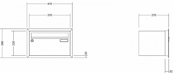 Leabox Briefkastenanlage Unterputz, Alu - Putzabdeckrahmen, waagerechte Kästen, Kastenformat 370x220x270mm, 1-teilig