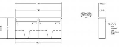 RENZ Briefkastenanlage Aufputz Classic Basic B Kastenformat 370x330x100mm, 2-teilig, Renz Nummer 10-0-25004