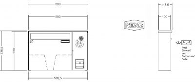 RENZ Briefkastenanlage Aufputz Classic Basic B Kastenformat 370x330x100mm, mit Klingel - & Lichttaster und Vorbereitung Gegensprechanlage, 1-teilig, Renz Nummer 10-0-25026