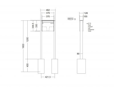 RENZ Briefkastenanlage freistehend, Basic B, Kastenformat 370x330x100mm, 1-teilig, zum Einbetonieren, Renz Nummer 10-0-25043