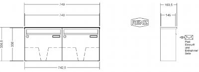 RENZ Briefkastenanlage Aufputz Classic Basic B Kastenformat 370x330x145mm, 2-teilig, Renz Nummer 10-0-35001