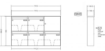 RENZ Briefkastenanlage Aufputz Classic Basic B Kastenformat 370x330x145mm, 5-teilig, Renz Nummer 10-0-35004