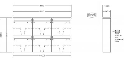 RENZ Briefkastenanlage Aufputz Classic Basic B Kastenformat 370x330x145mm, 6-teilig, Renz Nummer 10-0-35005