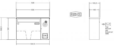 RENZ Briefkastenanlage Aufputz Classic Basic B Kastenformat 370x330x145mm, mit Klingel - & Lichttaster und Vorbereitung Gegensprechanlage, 1-teilig, Renz Nummer 10-0-35012