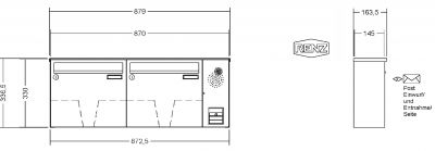 RENZ Briefkastenanlage Aufputz Classic Basic B Kastenformat 370x330x145mm, mit Klingel - & Lichttaster und Vorbereitung Gegensprechanlage, 2-teilig, Renz Nummer 10-0-35013