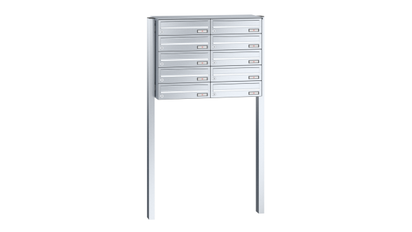 RENZ Briefkastenanlage freistehend, Basic B, Edelstahl V4A, Kastenformat 370x110x270mm, 10-teilig, zum Einbetonieren