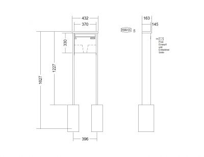 RENZ Briefkastenanlage freistehend, Tetro, Kastenformat 370x330x145mm, 1-teilig, zum Einbetonieren, Renz Nummer 10-0-10176