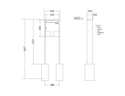 RENZ Briefkastenanlage freistehend, Tetro, Kastenformat 370x440x145mm, 1-teilig, zum Einbetonieren, Renz Nummer 10-0-10182