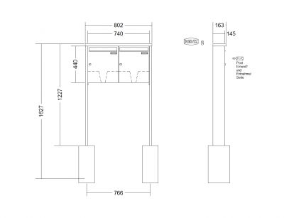 RENZ Briefkastenanlage freistehend, Tetro, Kastenformat 370x440x145mm, 2-teilig, zum Einbetonieren, Renz Nummer 10-0-10183