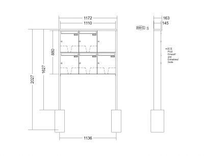 RENZ Briefkastenanlage freistehend, Tetro, Kastenformat 370x440x145mm, 5-teilig, zum Einbetonieren, Renz Nummer 10-0-10186